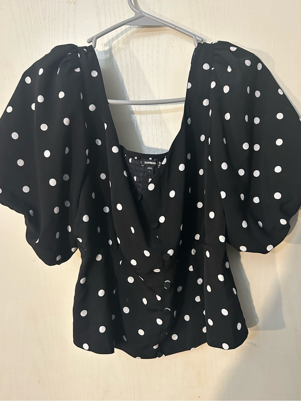 Express Black White Polka Dot Puff Sleeve Top & Skirt Matching Set Size L